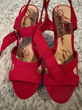 American Rag Bright Red Suede Slingback Heels
